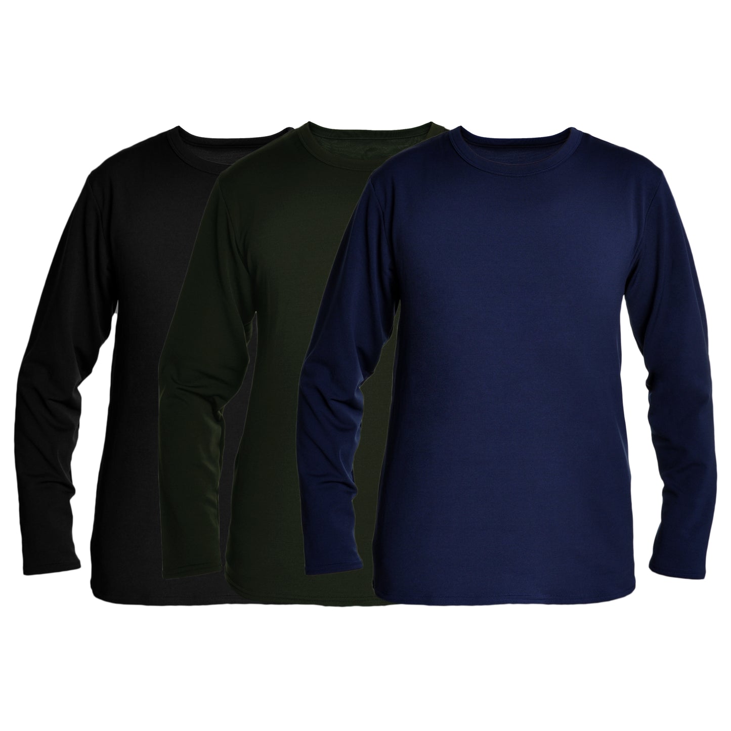 Men's Brushed Fleece Long-Sleeve Crewneck Thermal Tops (3-Pack)