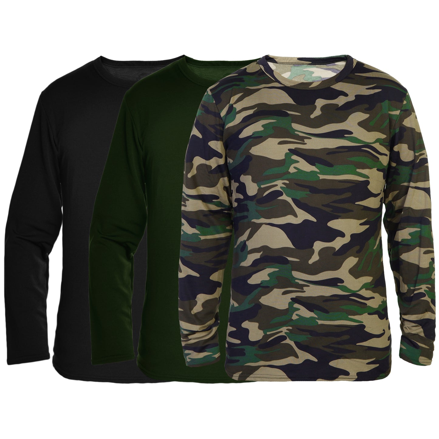 Men's Brushed Fleece Long-Sleeve Crewneck Thermal Tops (3-Pack)