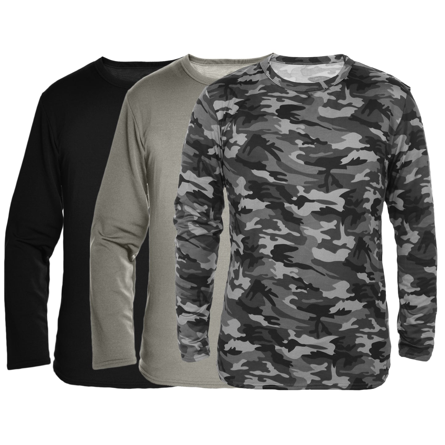 Men's Brushed Fleece Long-Sleeve Crewneck Thermal Tops (3-Pack)