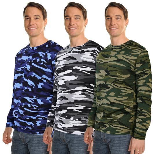 Men's Brushed Fleece Long-Sleeve Crewneck Thermal Tops (3-Pack)