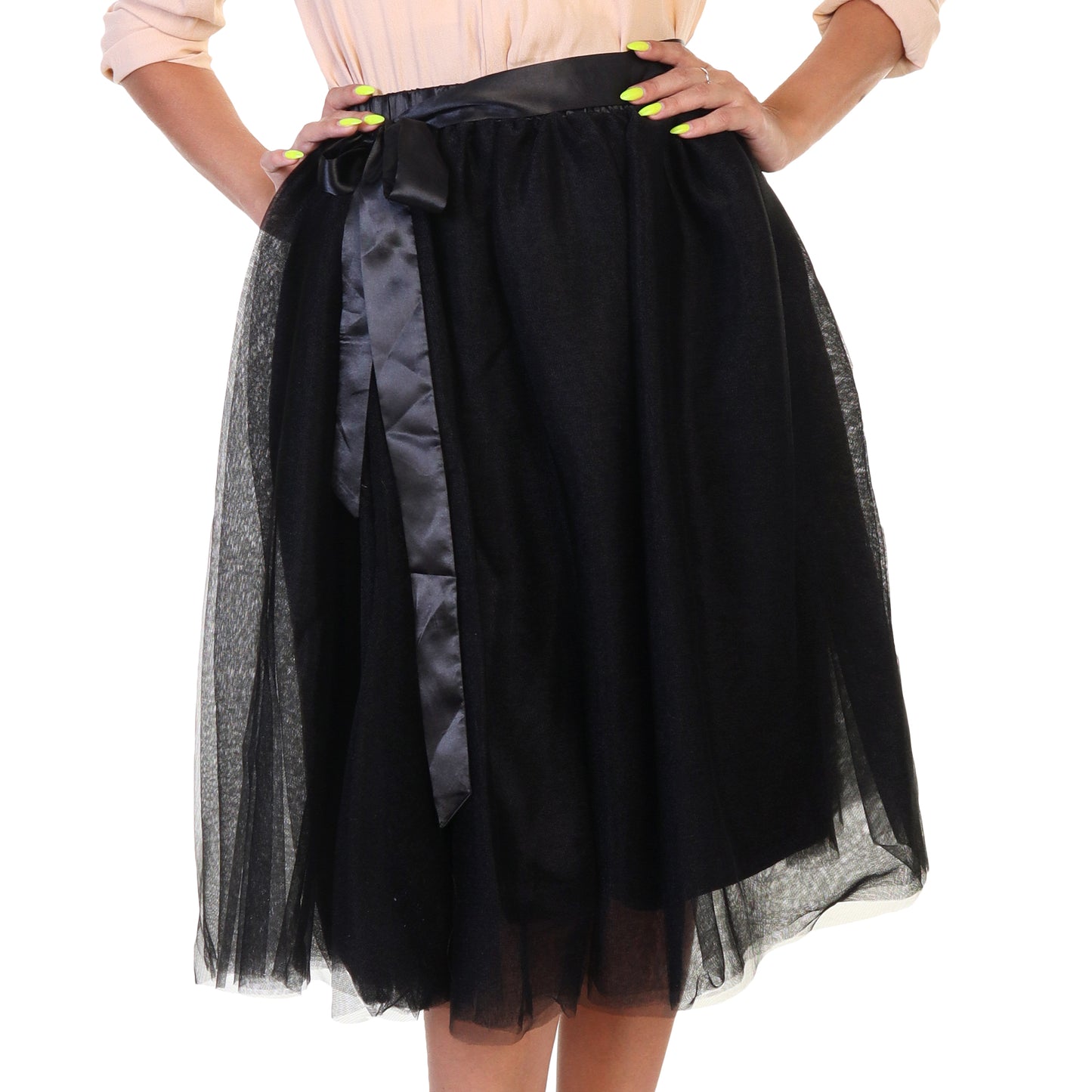 Mesh Tutu Midi Skirt with Detachable Satin Ribbon (1-Pack)