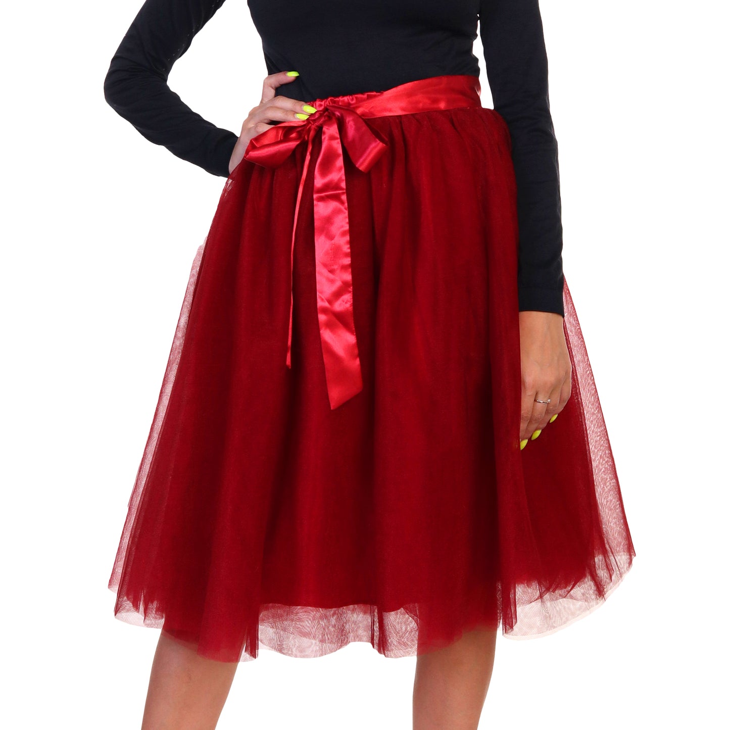 Mesh Tutu Midi Skirt with Detachable Satin Ribbon (1-Pack)