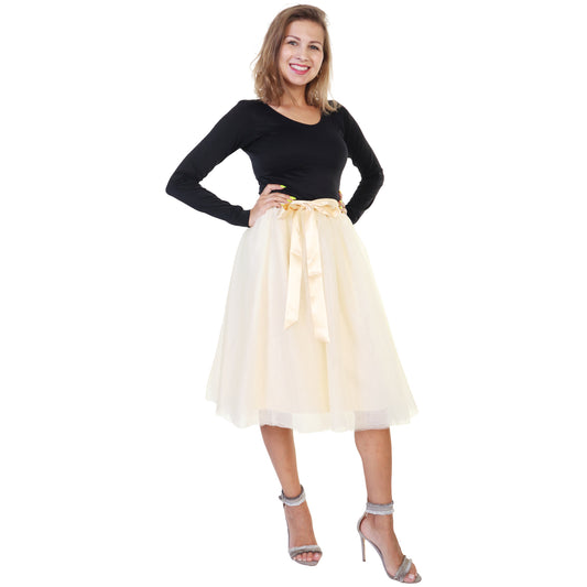 Mesh Tutu Midi Skirt with Detachable Satin Ribbon (1-Pack)