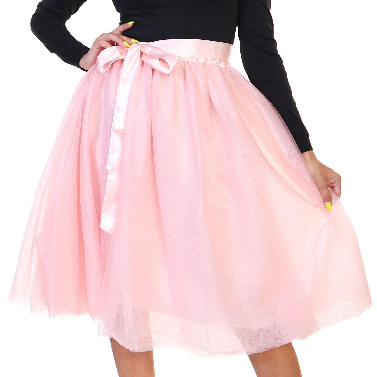 Mesh Tutu Midi Skirt with Detachable Satin Ribbon (1-Pack)
