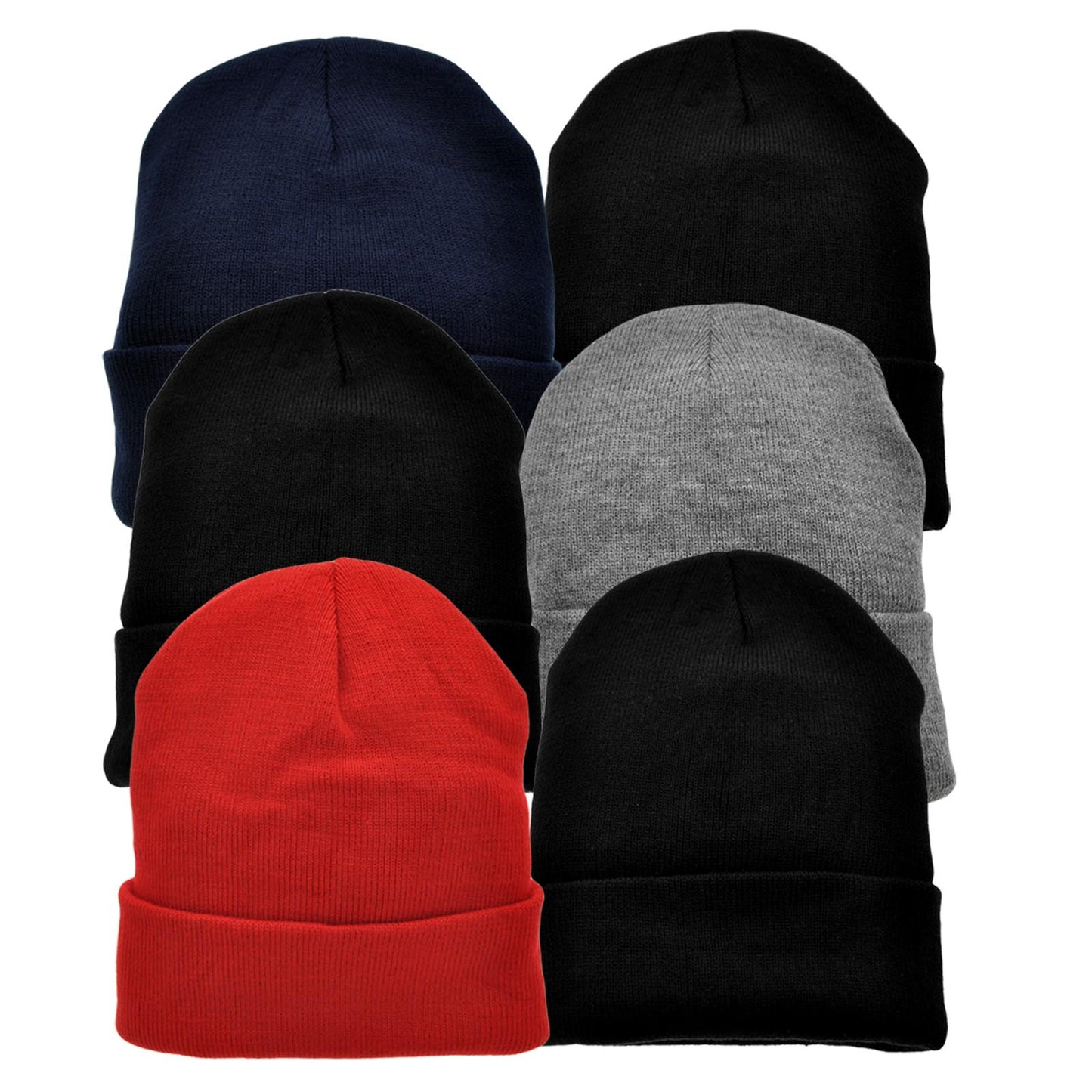 Knit Basic Color Unisex Adult Beanies Cap Hat (6-Pack)
