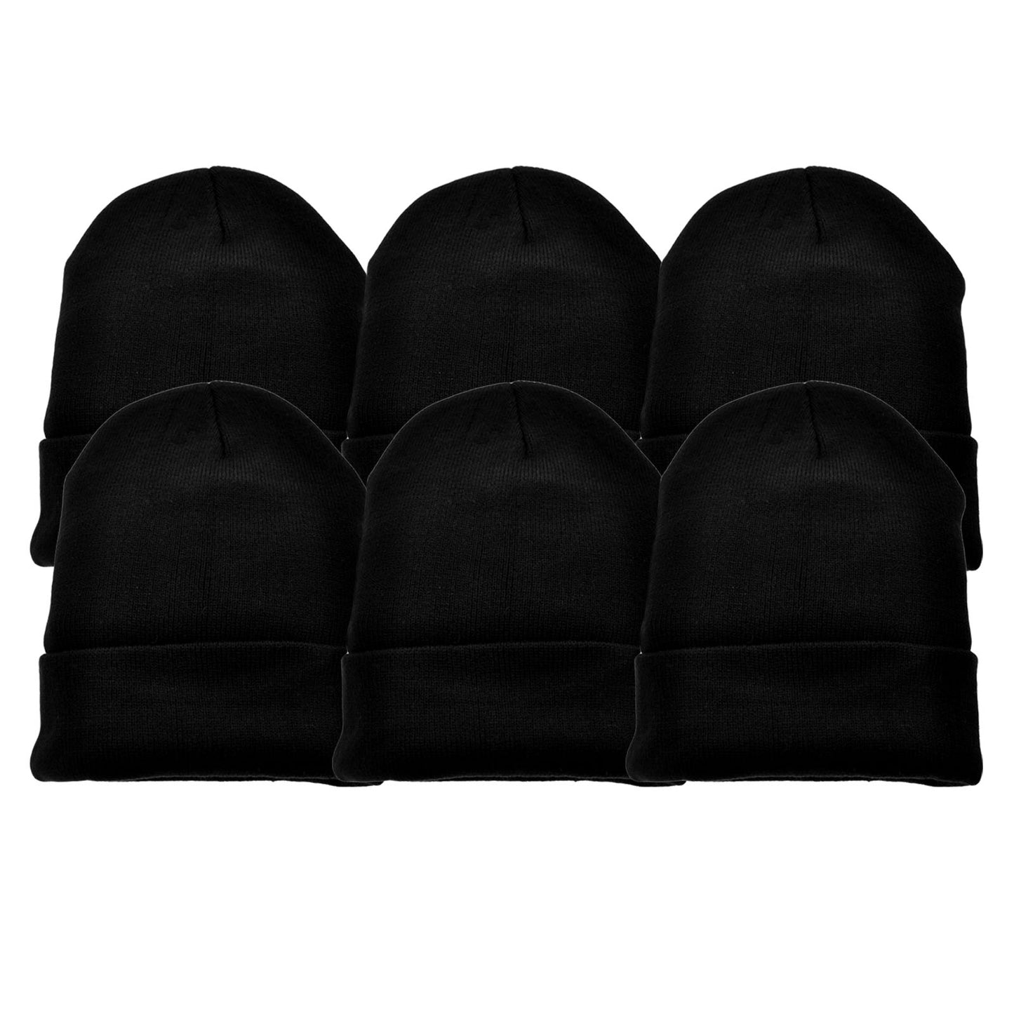 Knit Basic Color Unisex Adult Beanies Cap Hat (6-Pack)