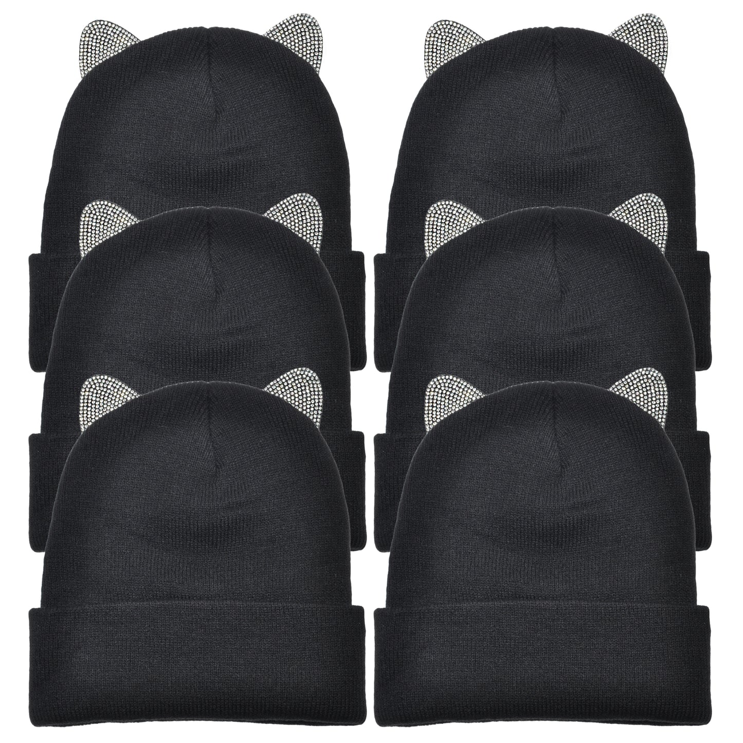 Classic Knit Beanie Hat with Cat Ears (6-Pack)