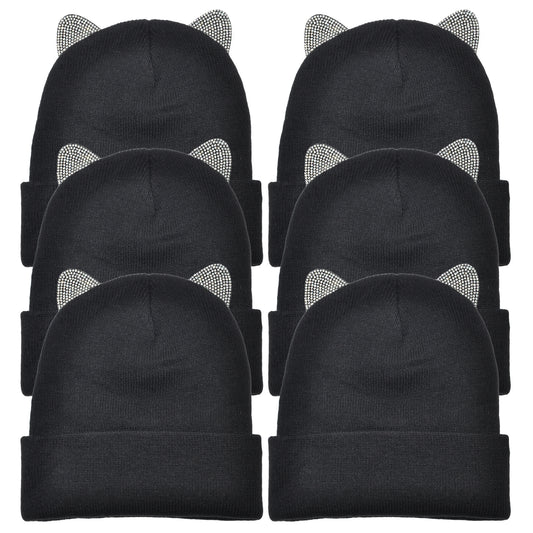 Classic Knit Beanie Hat with Cat Ears (6-Pack)