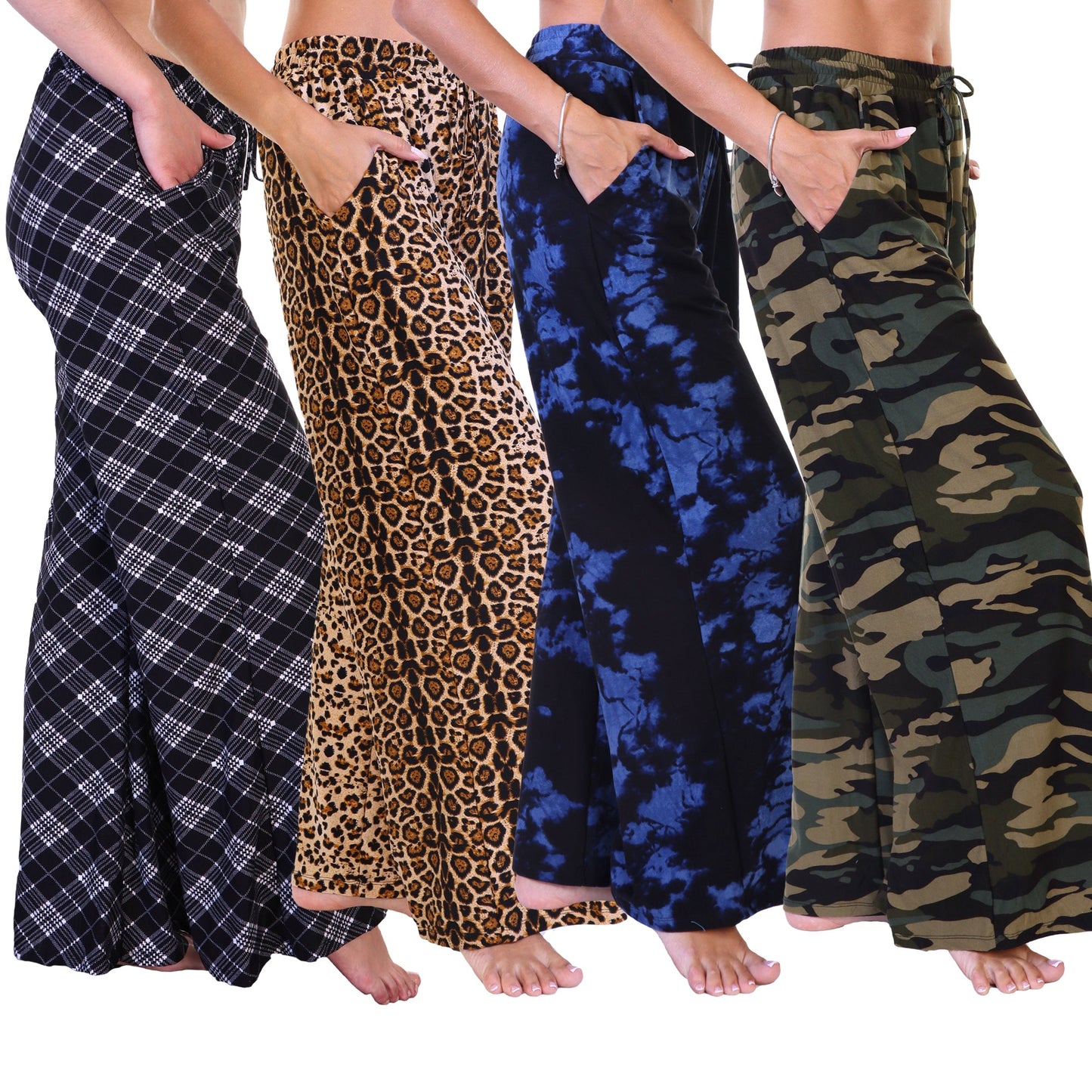 Mid-rise Palazzo Pants with Pockets (1 or 4 Pack)