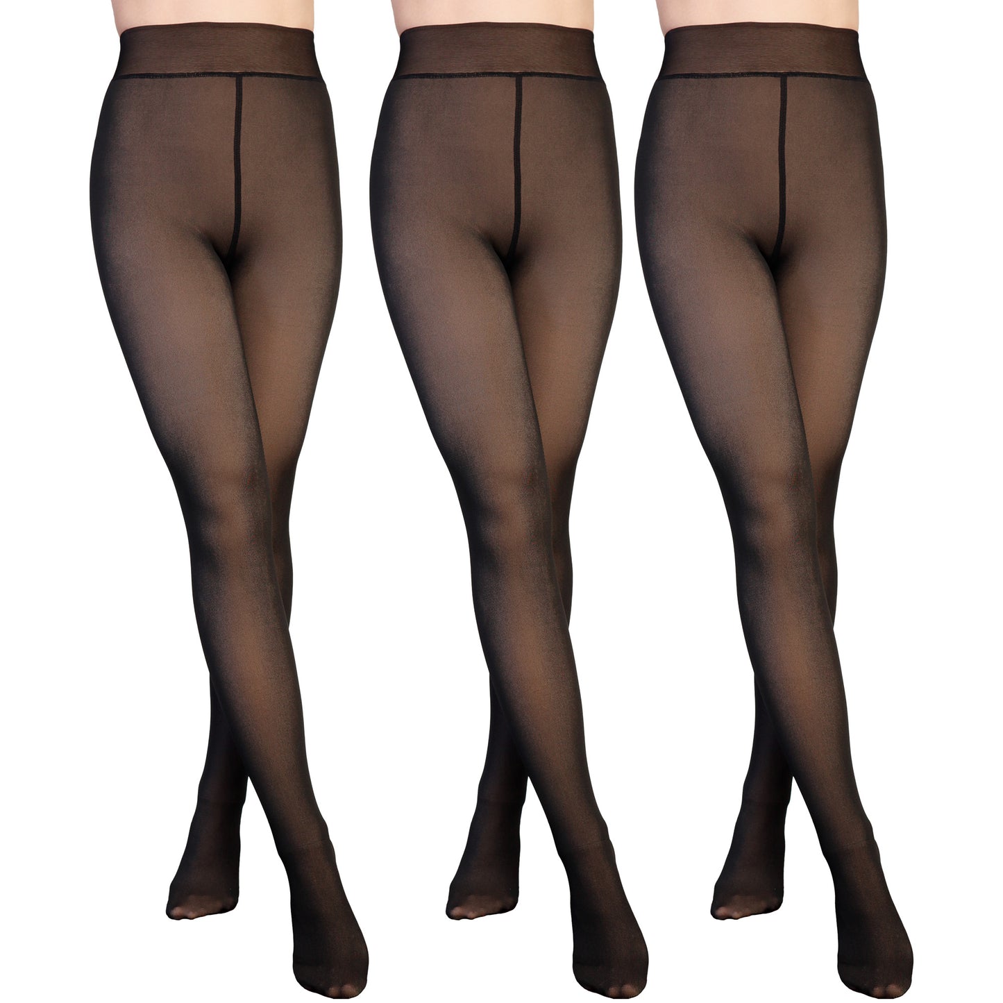 Faux Sheer and Fleece Lined High-Waisted Thermal Tights (3-Pack)