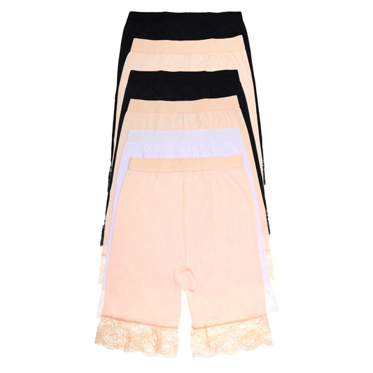 Satin High-Waist Safety Underpants with Lace Accent (6-Pack)