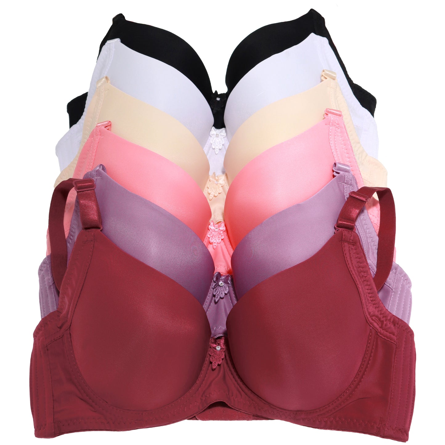 Wired Padded T-Shirt Bras with Wide Wings (6-Pack)