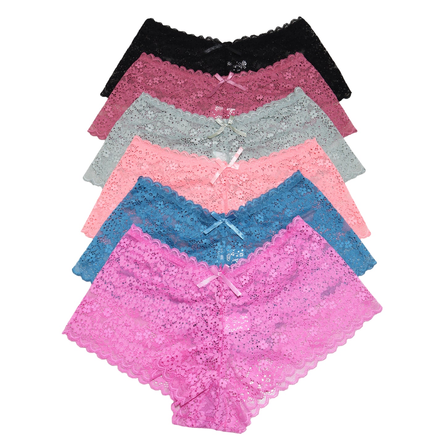 Lace Cheeky Boxer Panties (6-Pack)