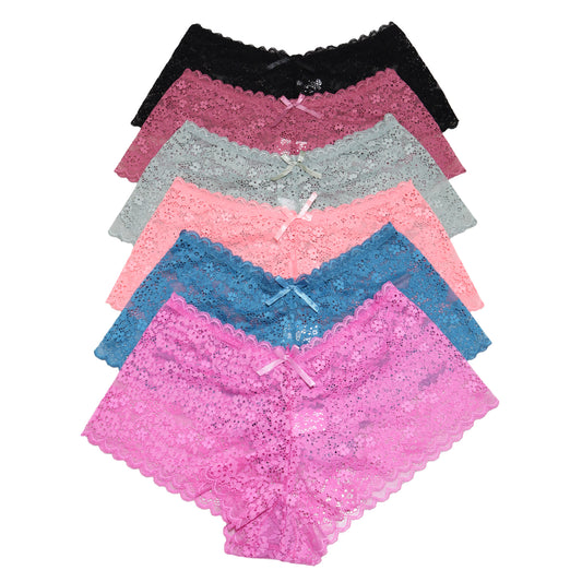 Lace Cheeky Boxer Panties (6-Pack)