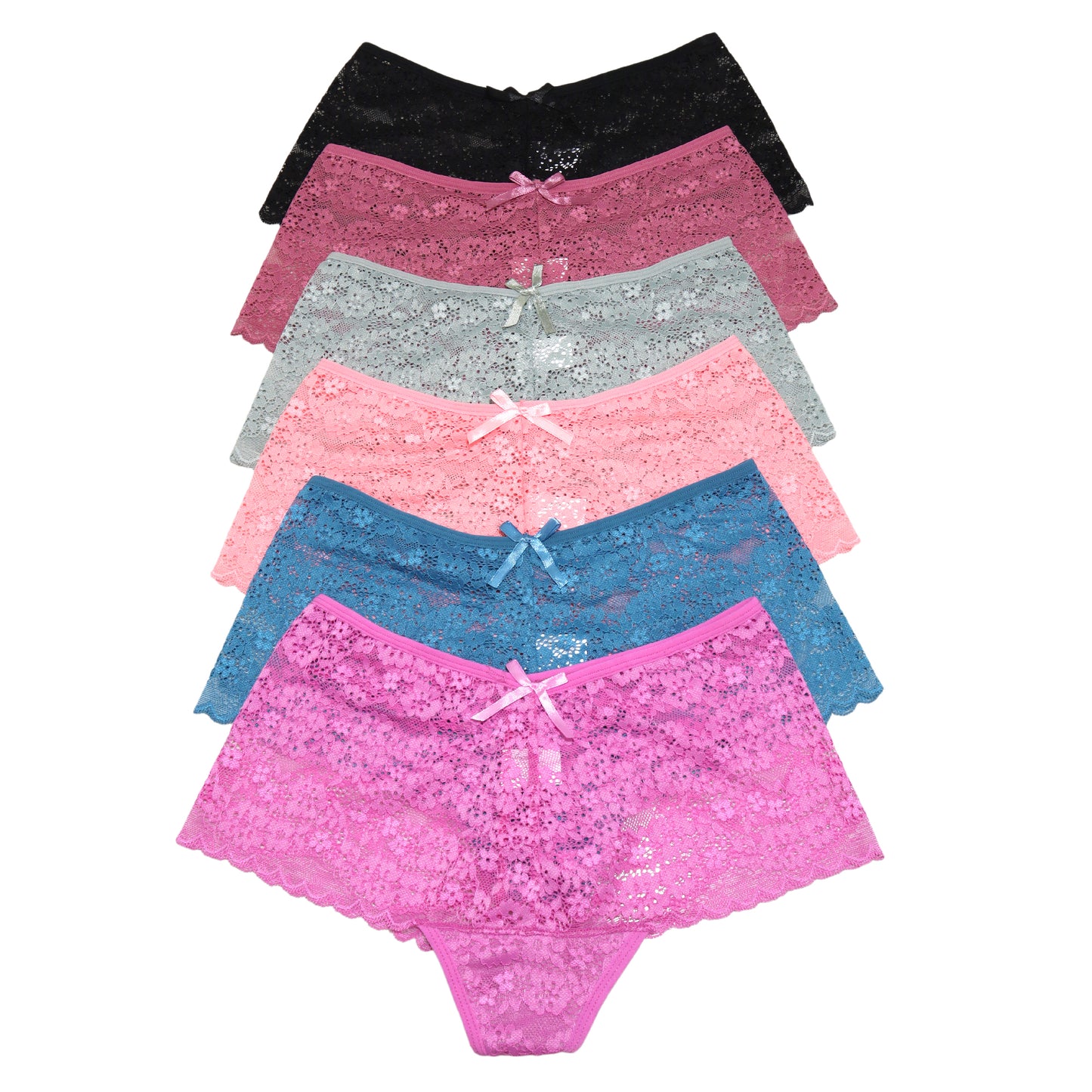 Lace Cheeky Thong Panties (6-Pack)