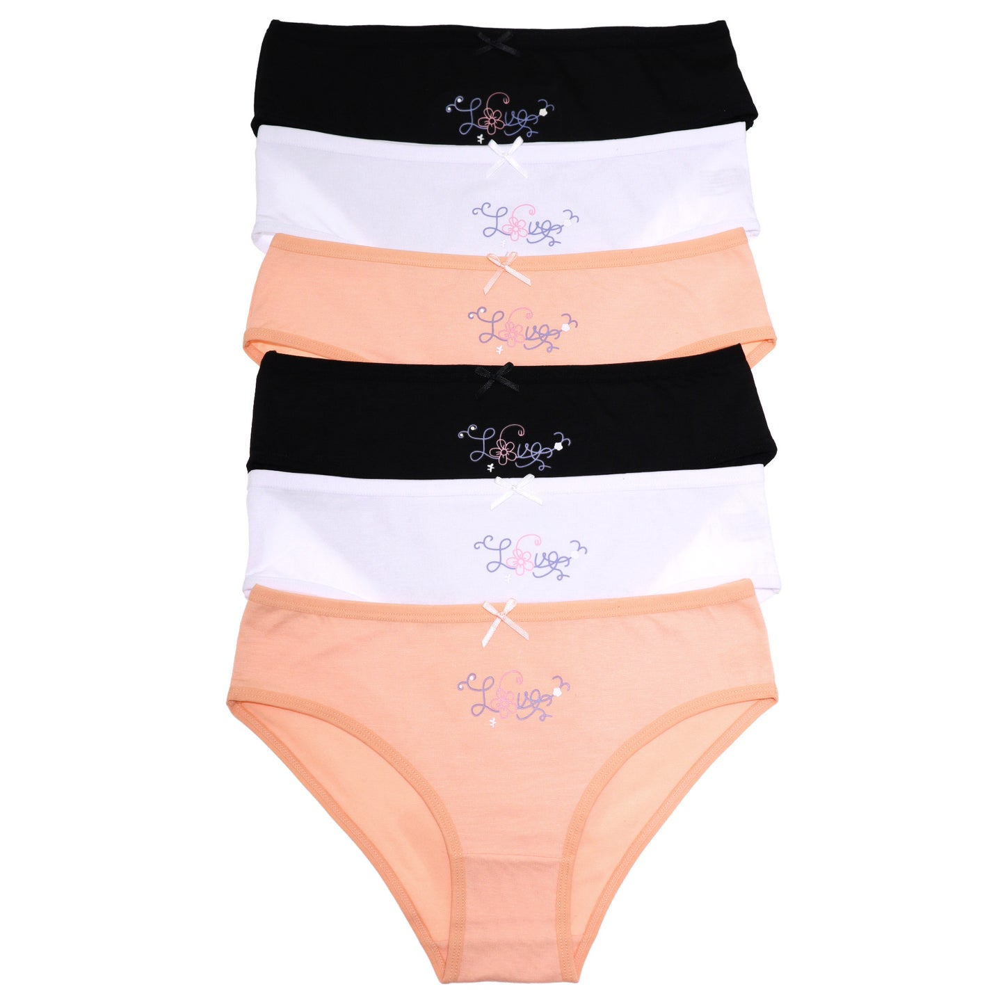 Cotton Bikini Panties with Love Print Design (6-Pack)