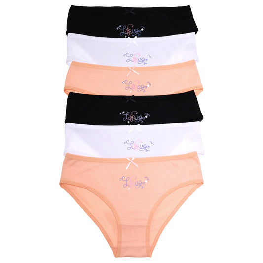 Cotton Bikini Panties with Love Print Design (6-Pack)