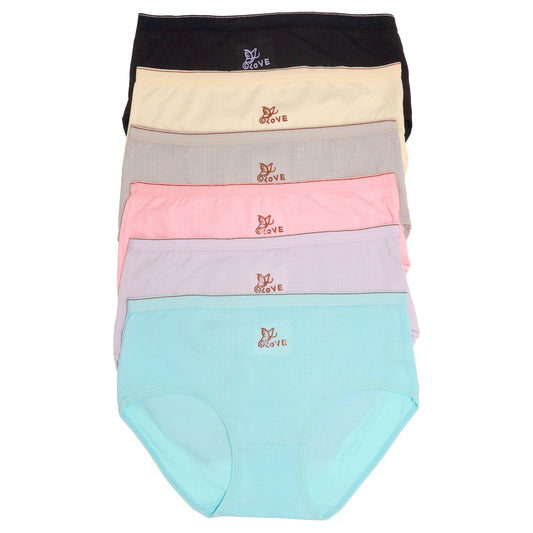 Cotton Ribbed Hiphugger Panties with 3D Detail (6-Pack)