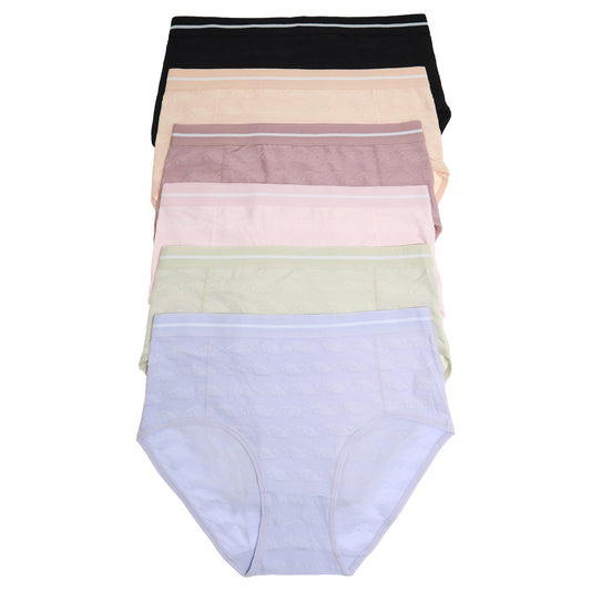 Cotton Mid Rise Brief Panties with Textured Detail (6-Pack)