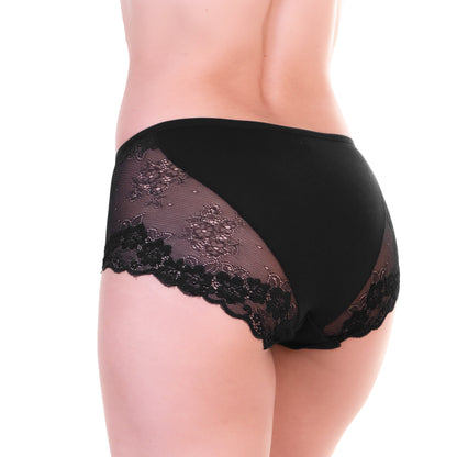 Cotton Mid-Rise Brief Panties with Lace Accent (6-Pack)