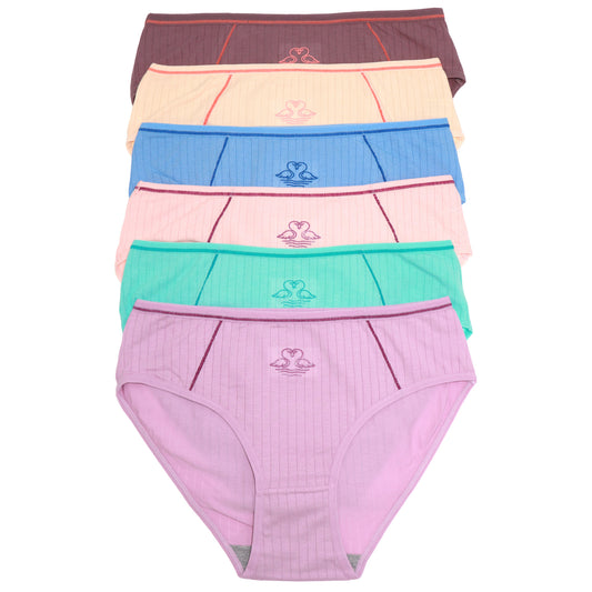 Cotton Ribbed Bikini Panties with Swans Detail (6-Pack)