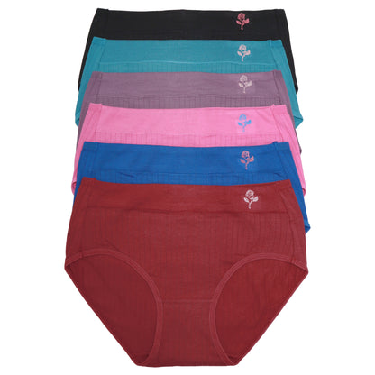 Ribbed Hiphugger Panties with Rose Detail (6-Pack)