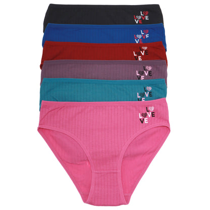 Cotton Ribbed Bikini Panties with Love Detail (6-Pack)