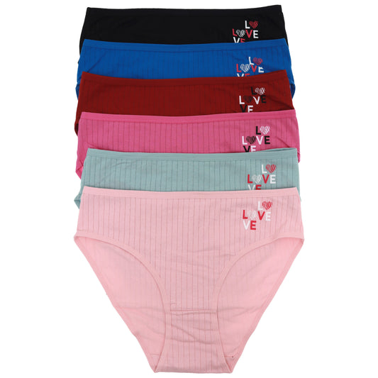 Cotton Ribbed Bikini Panties with Love Detail (6-Pack)