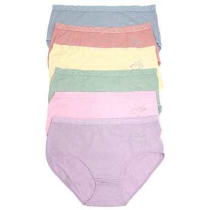 Cotton Mid-Rise Brief Panties with Scalloped Waistband (6-Pack)