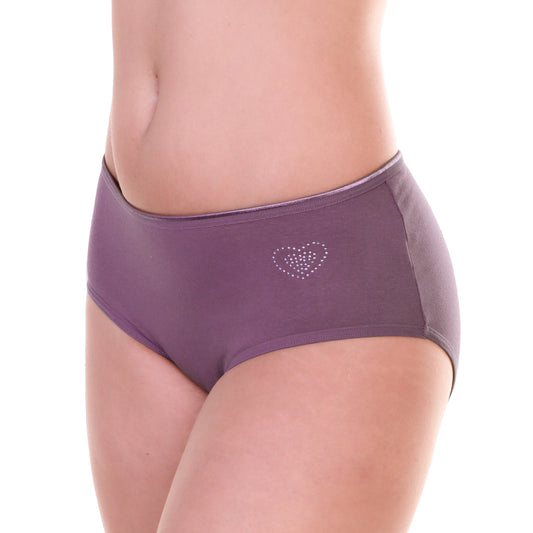 Mid Rise Cotton Panties with Rhinestone Heart Hip Detail (6-Pack)