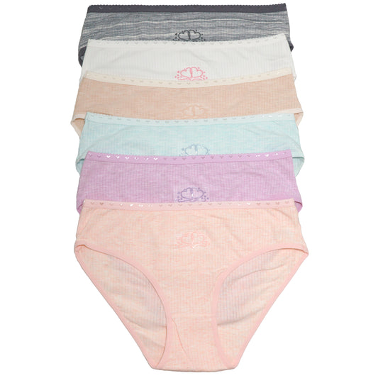 Cotton Ribbed Bikini Panties with Hearts (6-Pack)