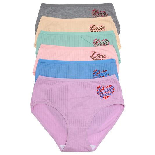 Cotton Ribbed Mid-Rise Briefs with Love You Detail (6-Pack)