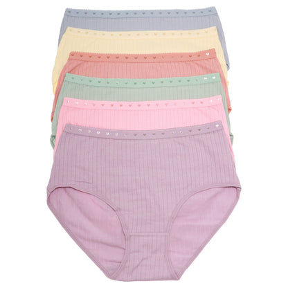 Cotton Mid Rise Brief Panties with Jacquard Waistband (6-Pack)
