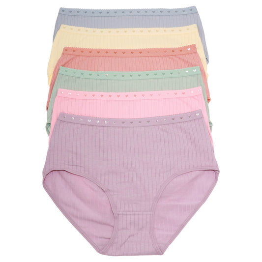 Cotton Mid Rise Brief Panties with Jacquard Waistband (6-Pack)