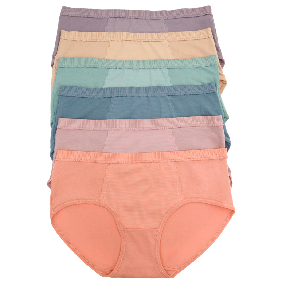 Hipphugger Cotton Panties with Ruffle Trim Waistband (6-Pack)