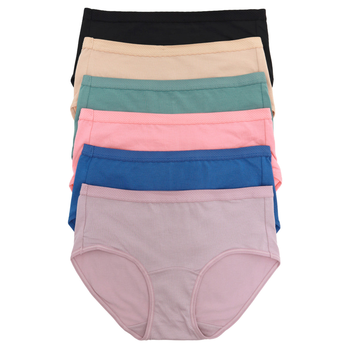 Classic Cotton Hipphuger Panties with Textured Waistband (6-Pack)
