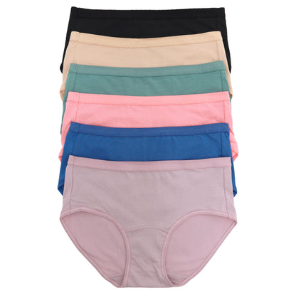 Classic Cotton Hipphuger Panties with Textured Waistband (6-Pack)