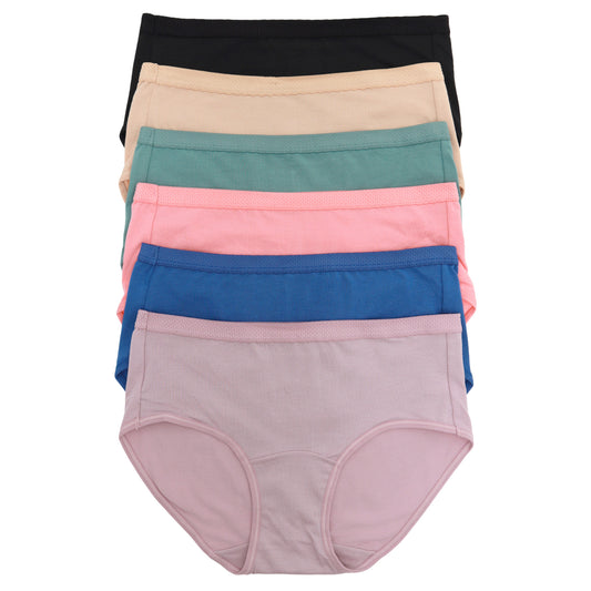 Classic Cotton Hipphuger Panties with Textured Waistband (6-Pack)