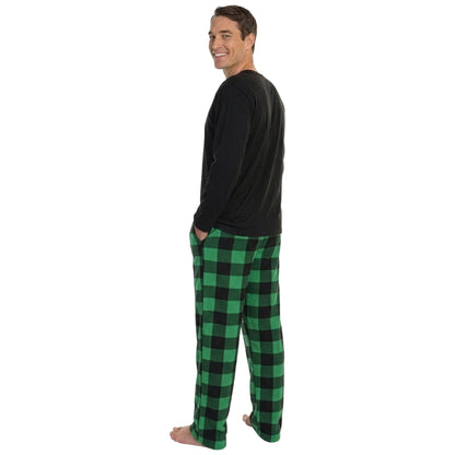 Men's Cotton T-shirt Top with Fleece Pants Pajama Set (1-Pack)