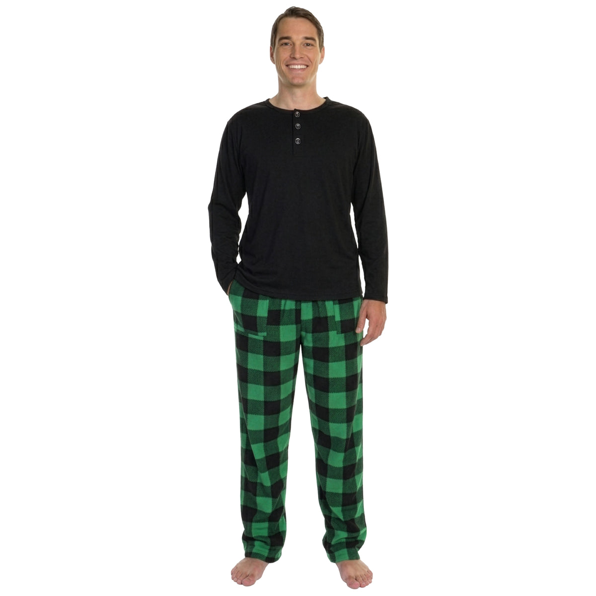 Men's Cotton T-shirt Top with Fleece Pants Pajama Set (1-Pack)