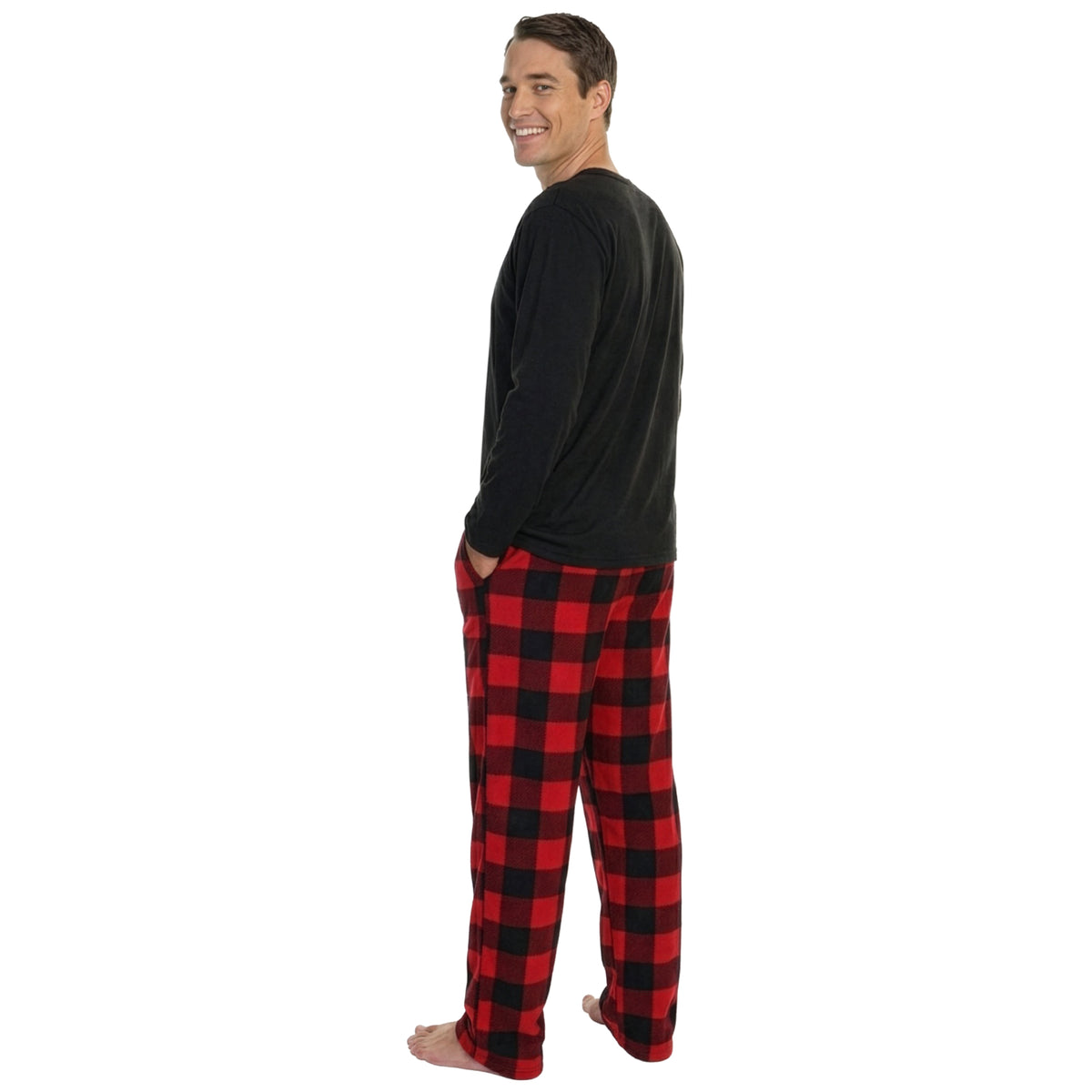 Men's Cotton T-shirt Top with Fleece Pants Pajama Set (1-Pack)