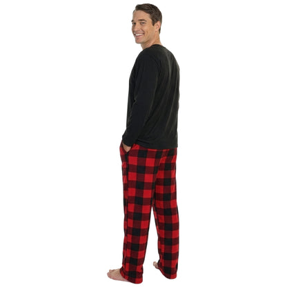 Men's Cotton T-shirt Top with Fleece Pants Pajama Set (1-Pack)