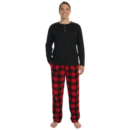Men's Cotton T-shirt Top with Fleece Pants Pajama Set (1-Pack)