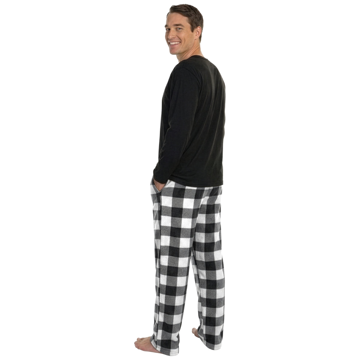 Men's Cotton T-shirt Top with Fleece Pants Pajama Set (1-Pack)