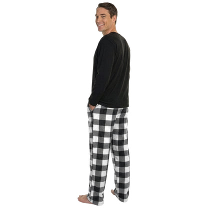 Men's Cotton T-shirt Top with Fleece Pants Pajama Set (1-Pack)