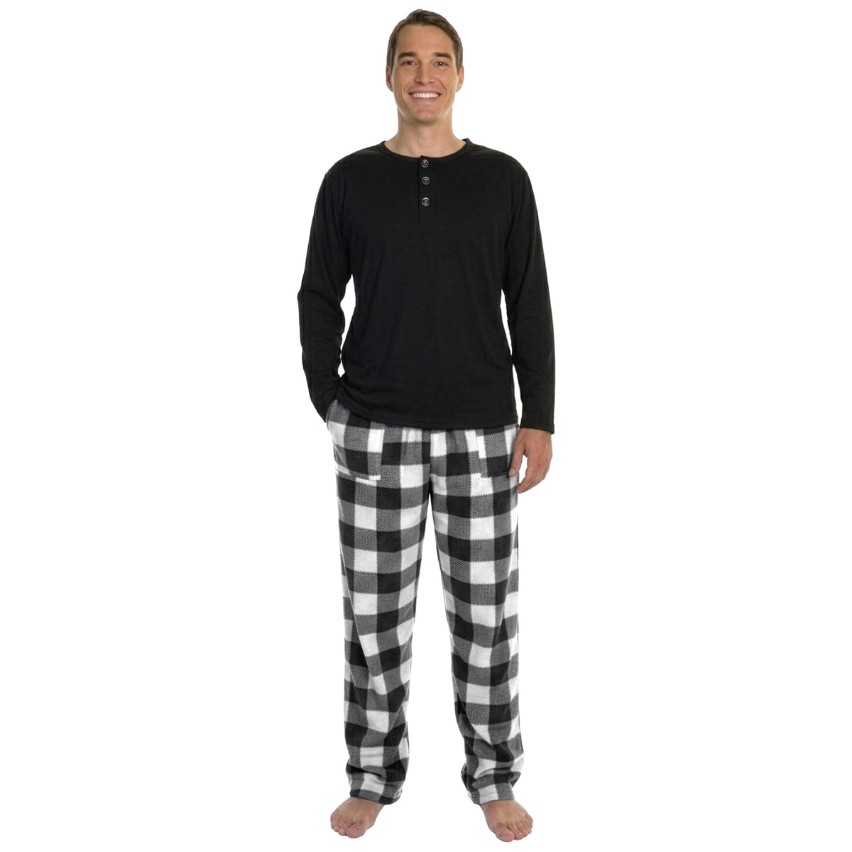 Men's Cotton T-shirt Top with Fleece Pants Pajama Set (1-Pack)