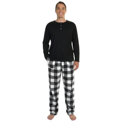 Men's Cotton T-shirt Top with Fleece Pants Pajama Set (1-Pack)