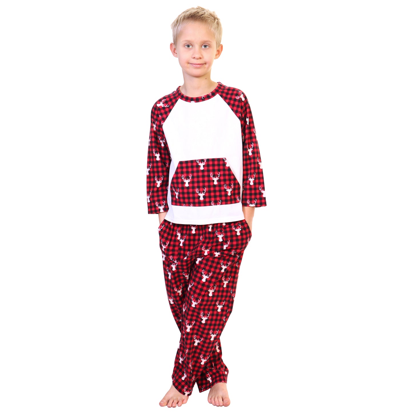 Flannel Kangaroo Pocket Raglan Shirt with Pajama Pants Set (1-Pack)