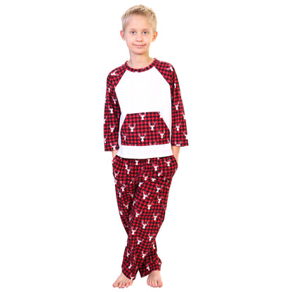 Flannel Kangaroo Pocket Raglan Shirt with Pajama Pants Set (1-Pack)
