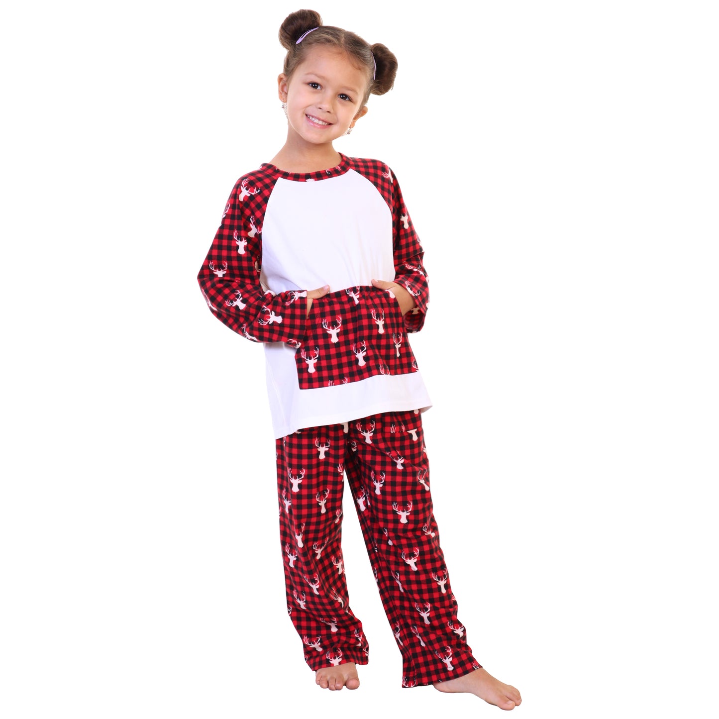 Flannel Kangaroo Pocket Raglan Shirt with Pajama Pants Set (1-Pack)